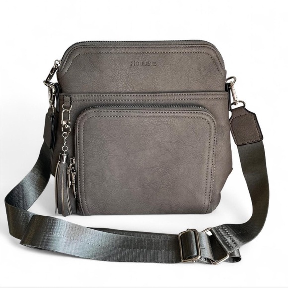 NWOT Roulens Grey Soft Leather Crossbody Bag/Adjustable Strap & Built in Wallet - Picture 1 of 8